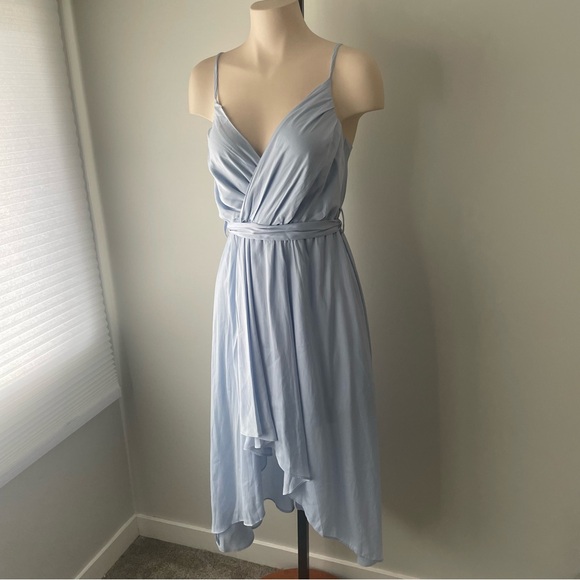 Hello Molly High Low Flowy Handkerchief Midi Dress Belted Ice Blue Size 4 - Picture 9 of 10